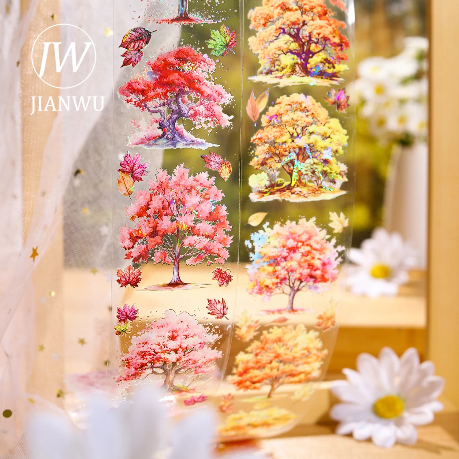 JIANWU 50mm*200cm Sparse Shadows of Trees Series Vintage Plant Material Decor PET Tape Creative DIY Journal Collage Stationery