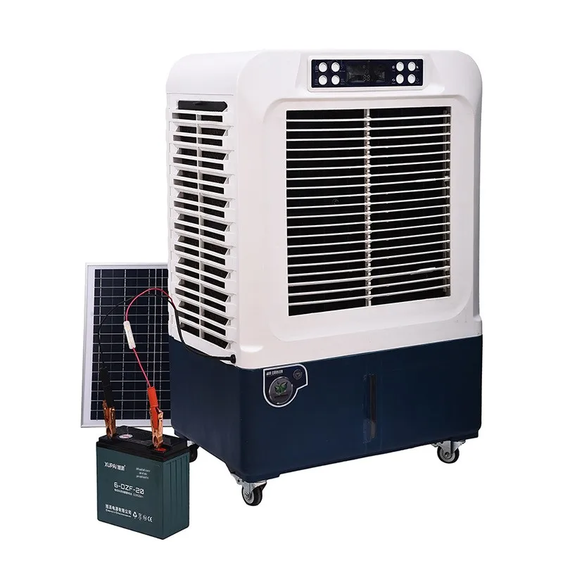 Water-added mobile industrial evaporative cooling fan with mobile AC/DC power supply, portable air conditioner
