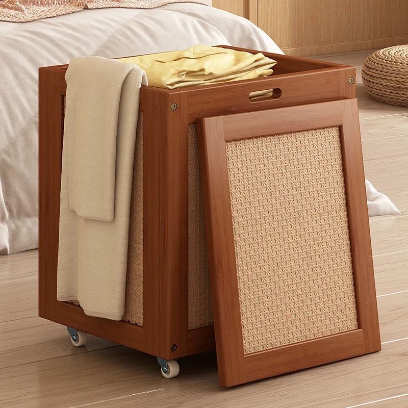 

‌Wicker Laundry Hamper with Lid - Large Capacity Mobile Storage Basket for Clothes & Toys, Foldable Covered Clothes Hamper
