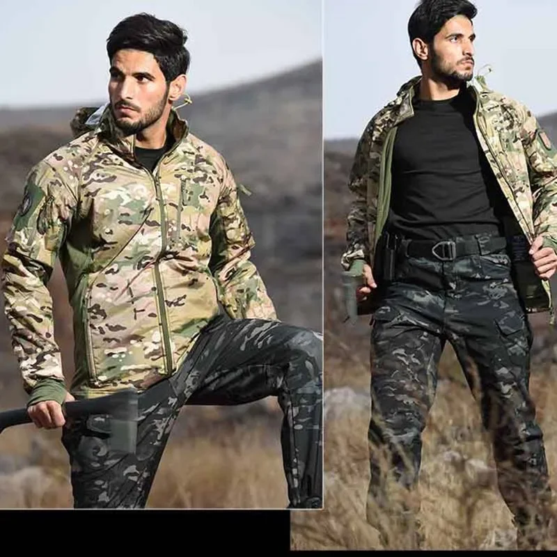 Outdoor Windbreaker Men Tactical Jackets Men Warm Bomber Jacket Camo Hooded Hunting Coats Ultralight Cycling Jackets Elasticity