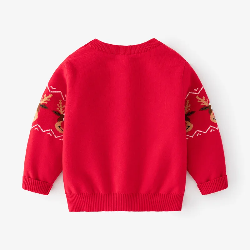 Winter Thickened Children's Sweater Boys And Girls Double Deer Jacquard Kid Sweater Knitted Red Christmas Decoration Clothing