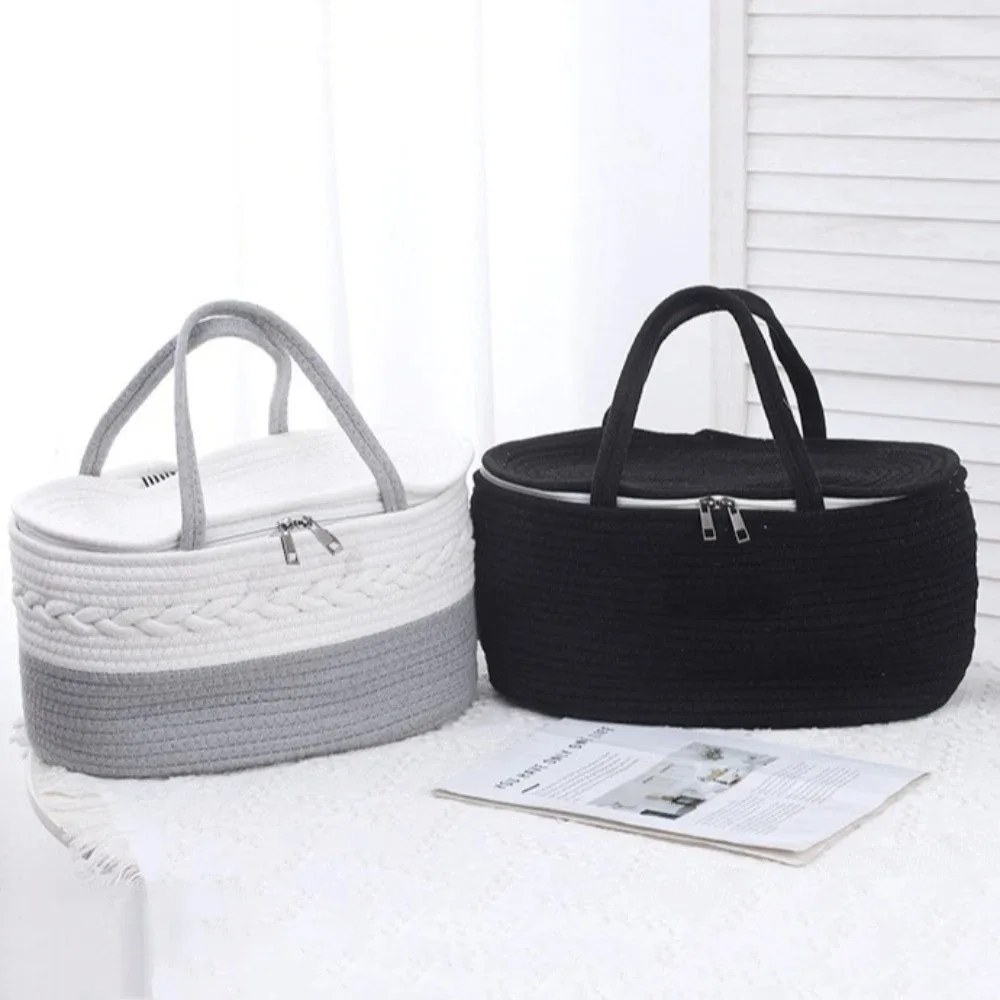 Cotton Thread Rope Mummy Handbag Large Capacity Divided Into Compartments Diaper Storage Basket for Diaper/Toy Storage Tote Bag
