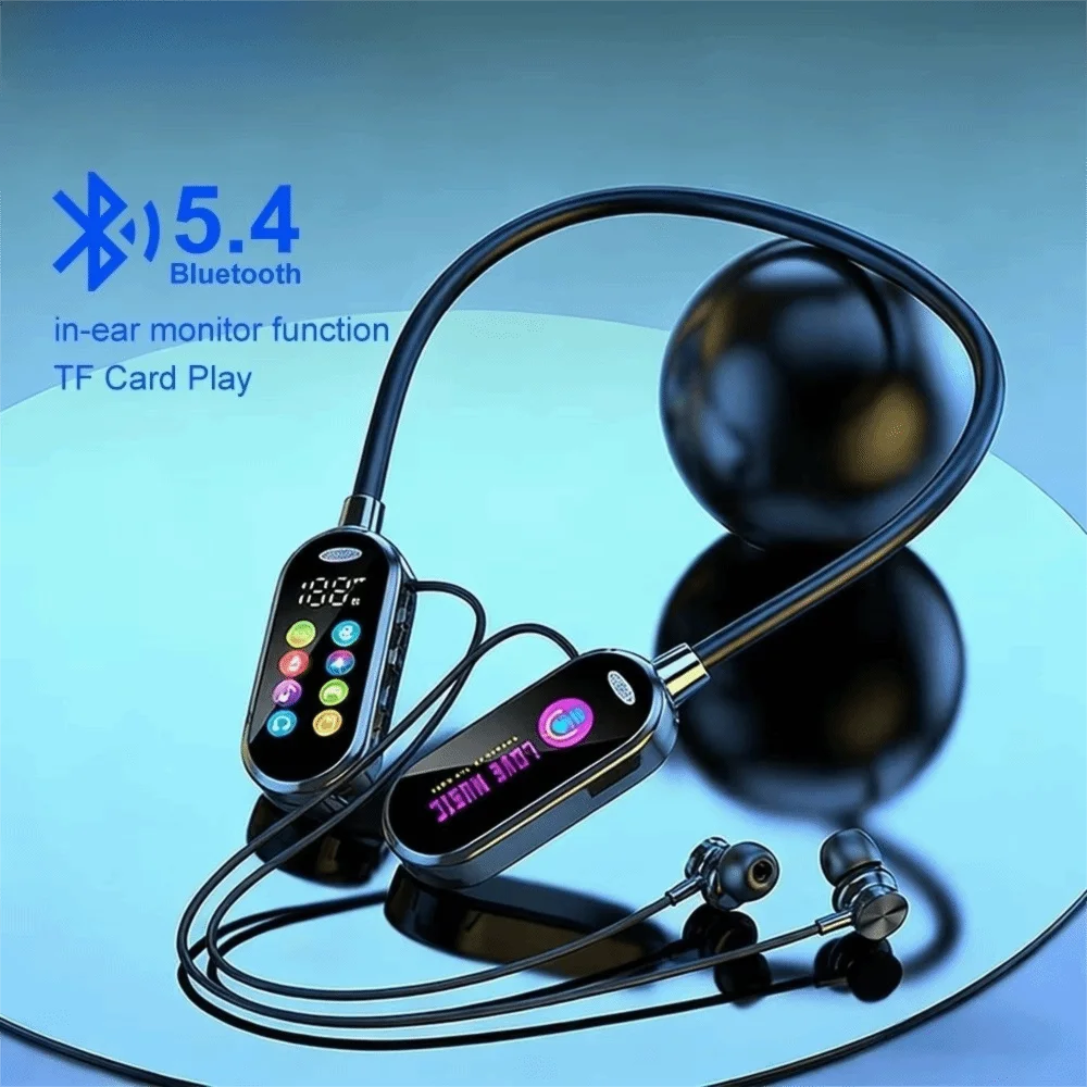 Color Screen Bluetooth Earphones LED Display HiFi Sound Neckband Headsets Long Battery Life HD Mic Noise Reduction Earbuds