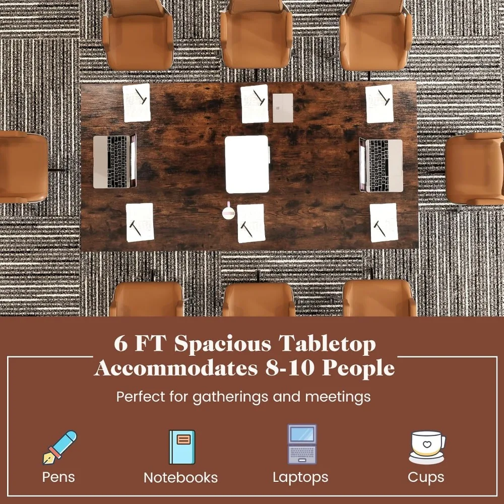 طاولة مؤتمرات، طاولة مكتب كبيرة مقاس 71 بوصة × 35.5 بوصة مع حلقة كابل، أرجل معدنية قوية، مكتب كمبيوتر طويل جدًا لغرفة اللوحة