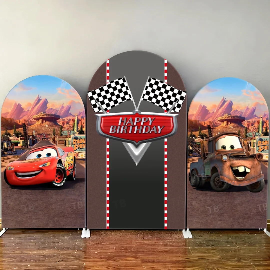 

TB Car Racing Lightning McQueen Arch Backdrop Cover for Boy Birthday Party Baby Shower Background Wall Decor Prop Elastic Fabric