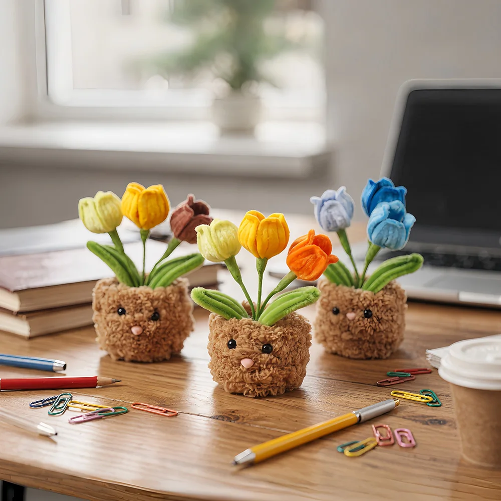 6 styles pipe cleaners potted tabletopm, Chenille Stem Pipe Kids DIY Creative Toys , Handmade Material Plush Strips