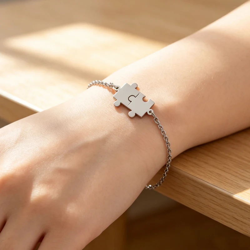 Unique Jigsaw Puzzle Charm Bracelet for Women Simple Stainless Steel Bracelets Fashion Men's Bangle Jewelry for Party Trend Gift