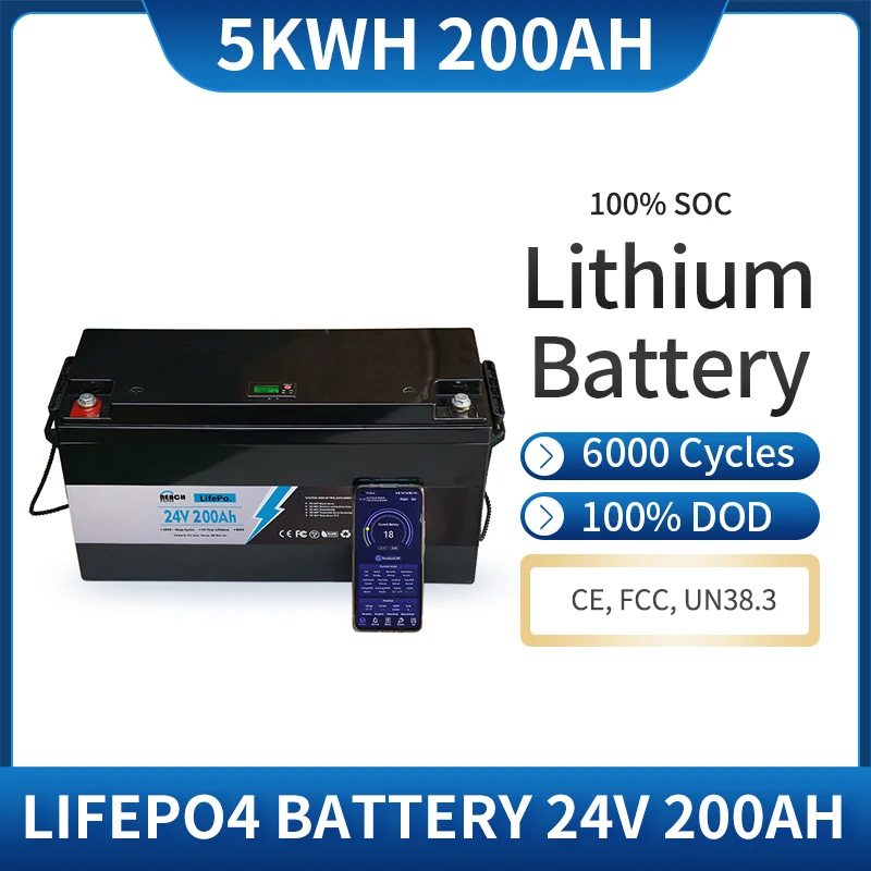 12V 24V 100AH 200Ah LiFePO4 Battery Built-in BMS Lithium Iron Phosphate Cell 6000 Cycles For Home Solar Energy Storage System