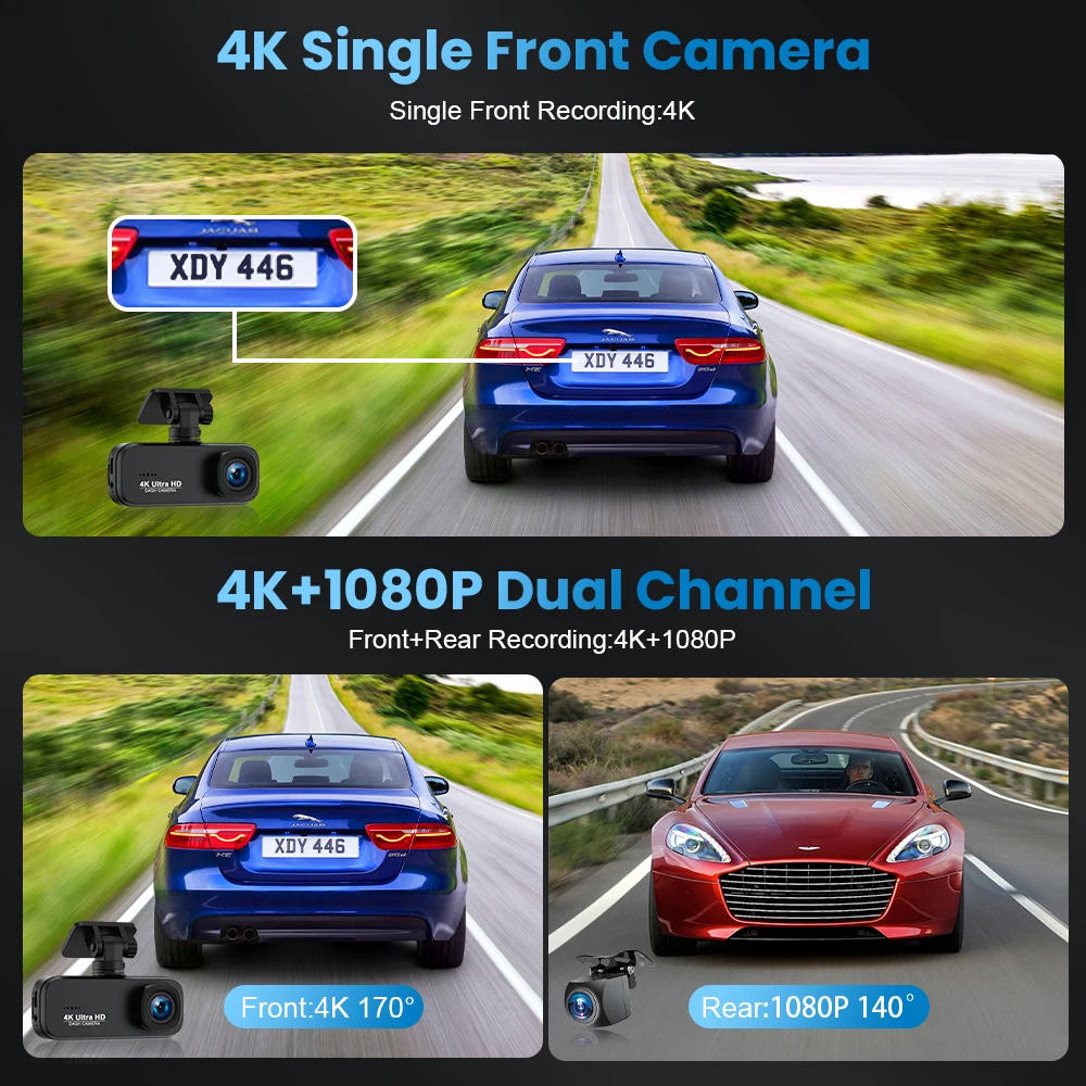 Kocam 4K Dash cam WiFi GPS Mini Camera Recorder 24H Parking Dual Lens With 1080P Rearview Camera Night Vision Black Box For Car