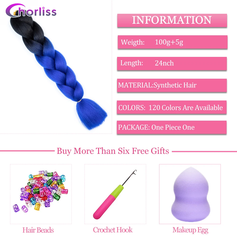 Jgreeting-Extension de Cheveux Synthétiques Pré-étirés pour Femme et Enfant, Tresses de 24 Pouces, 100g, Couleur Violette, Bleue, Oké, Noël