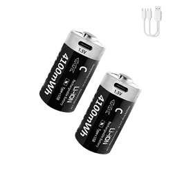 Kuugro 1.5V 4100mWh C Size Battery USB-C Rechargeable LR14 Lithium-ion C-Cell Battery for Flashlight Radio Clock Camera Toys