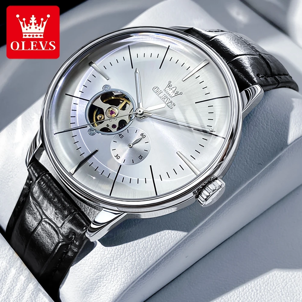 OLEVS Top Original Mechanical Watches for Men Luxury Hollow Out Chronograph Waterproof Man Watch New Automatic Men's Wristwatch