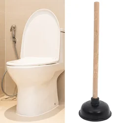 1pc Toilet Plunger Rubber Heavy Duty Bathroom Sink Unclogging Tool Wooden Handle Anti Clogging Ergonomic Design bathroom Parts