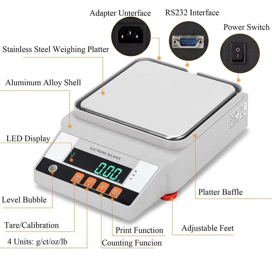 0.1g 100g 500g 1kg 2kg 3kg 4kg 5kg 60kg scale 0.001 electronic 0.01g precision balance