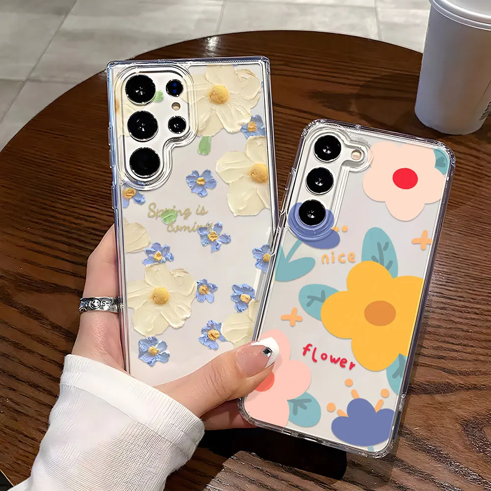 Stoßfest Telefon Fall Für Samsung S25 Ultra Funda Galaxy S24 Plus S23 S22 S21 S20 FE Transparente Blume Weiche Silikon Abdeckung coque