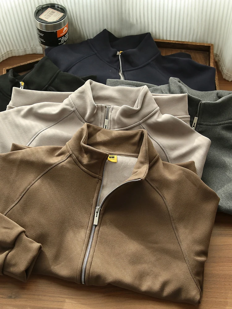 

Men's Casual Fce Lined Thiened Warm Stand Collar Cardigan Jaet Autumn Winter New Sle Stand Fit Polyester Fiber