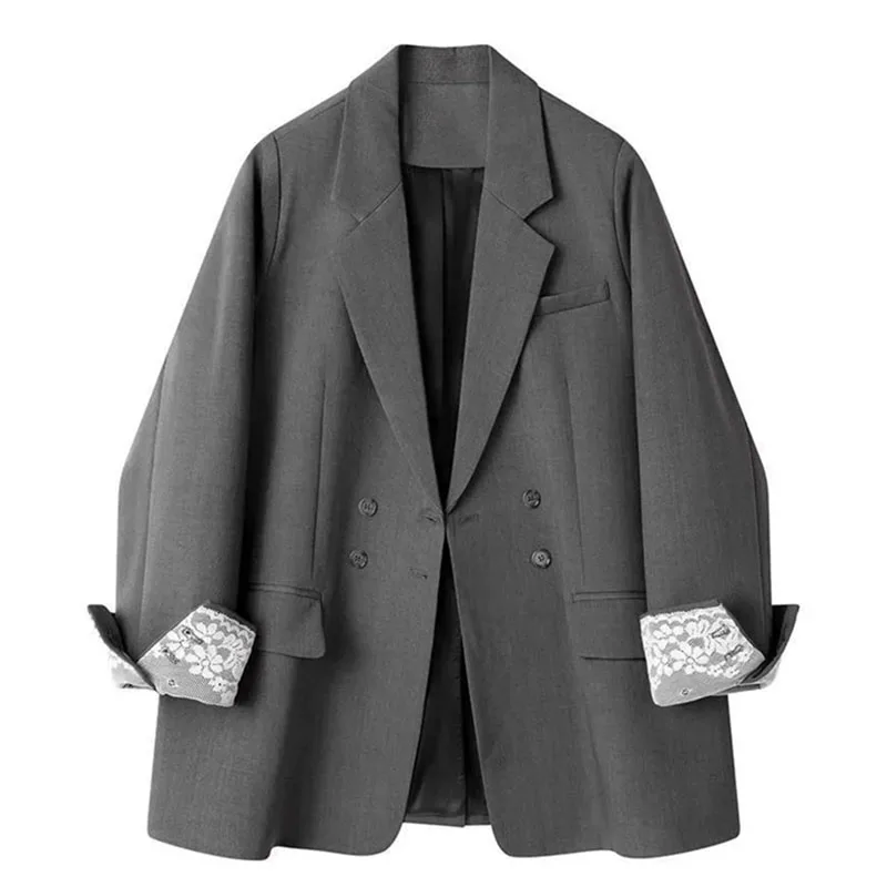 Korean Women Double Breasted Casual Suit Outwear Spring Femme Solid Color Top Coat Autumn Lady Fashion Long Sleeve Blazer Jacket