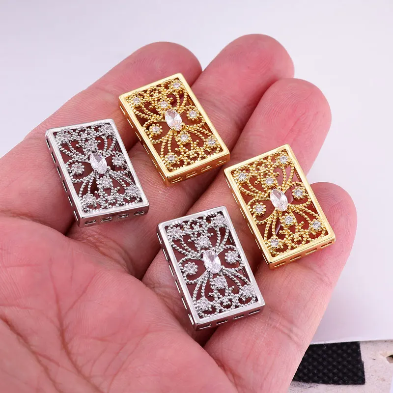 Luxury Jewellery Findings Components Square Shape Flower Patten Spacer Charm Connectors For DIY Beaded Bracelet Necklace Parts
