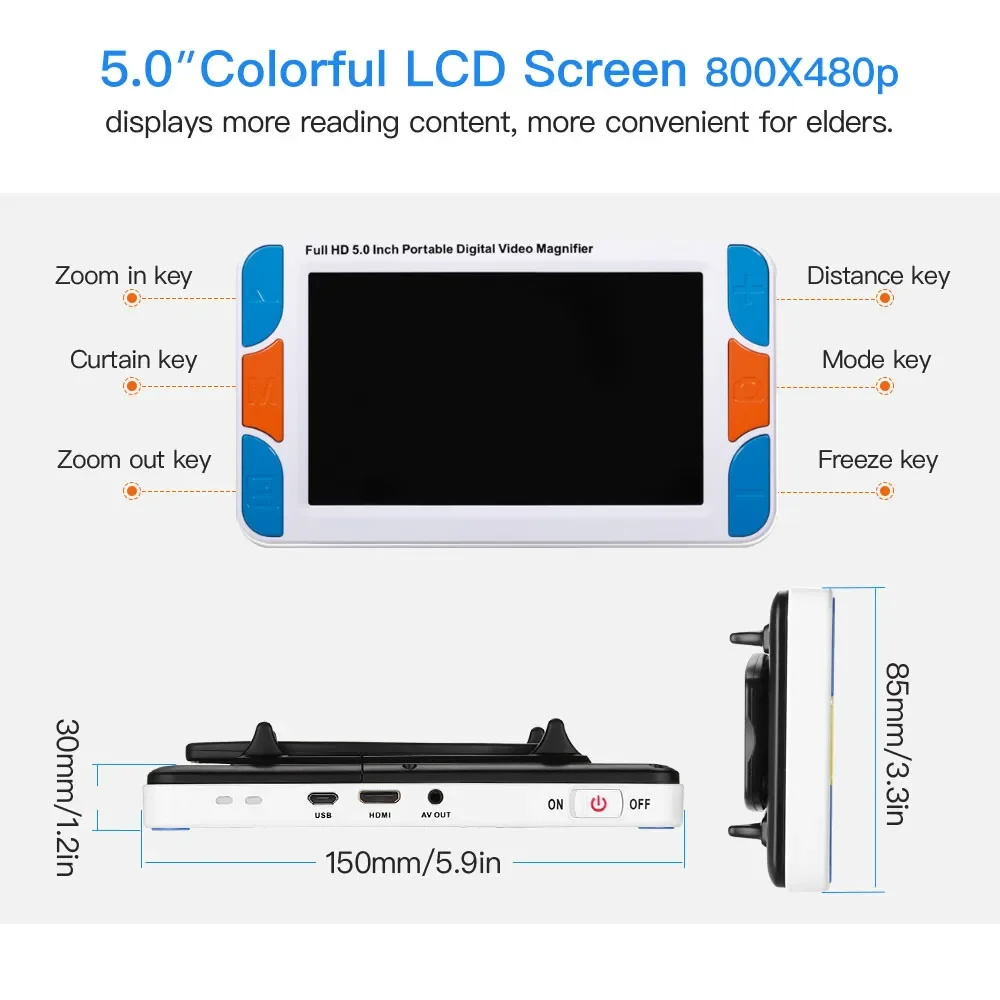 Eyoyo-lupa Digital portátil LCD 3-48X, Ayuda de lectura de vídeo electrónico, 5,0 pulgadas, con salida i60 y AV, 1080