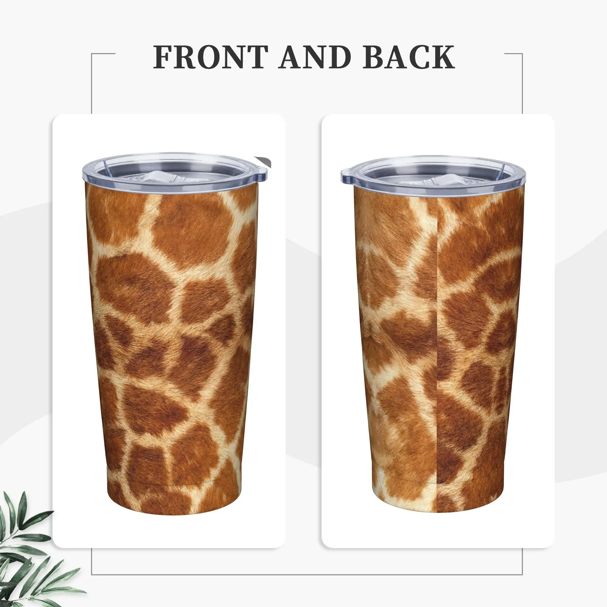 Giraffe Skin Tumbler Vacuum Insulated Animal Fur Leopard Texture Coffee Cups with Lid Straw Double Wall Mugs Water Bottle, 20oz