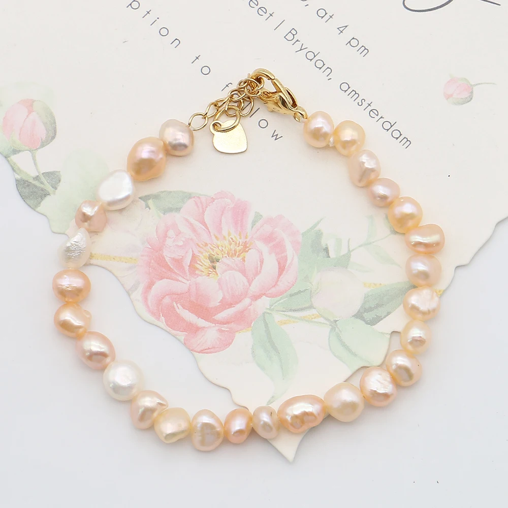 

Irregular Natural Freshwater Pearl Bracelet Orange Baroque Pearl Beaded Jewelry With Adjustable Extended Chain Wrist Adornment‌