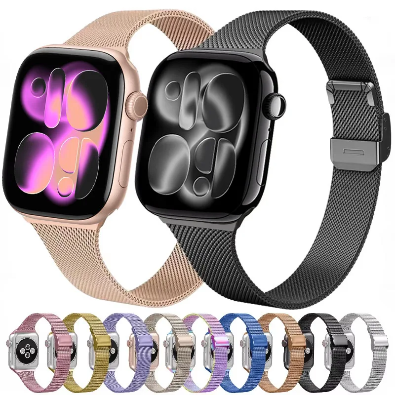 

Silm Milanese Strap For Apple Watch Band 11 10 9 8 7 46mm 42mm 45mm 41mm Ultra 3/2 49mm Metal Bracelet iWatch 6 5 4 SE 44mm 40mm
