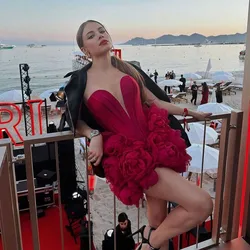 Dark Red 3D Flowers Mini Dress 2024 Couture Sweetheart Big Floral Short Prom Party Dresses Celebrity Wear Birthday Formal Dress
