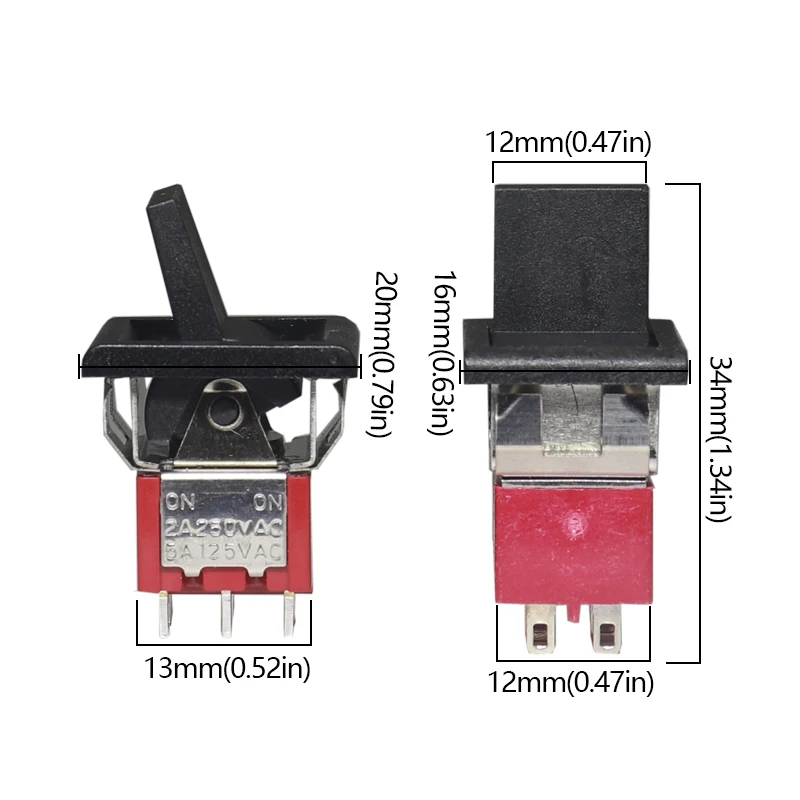 【1PCS】 Mini Paddle Toggle Switch Square Snap-in Panel Mount 5A/125VAC