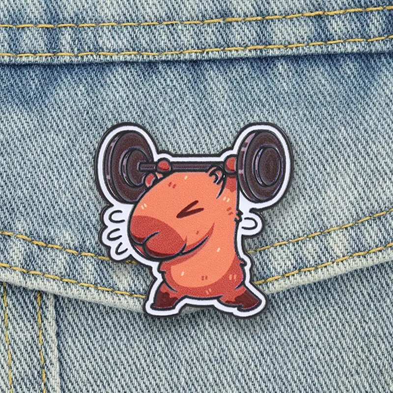 Gewichtheber-Capybara-Emaille-Pins, Gym-Workout-Broschen, Cartoon-Nagetier-Reversnadel, Tier-Schmuck-Accessoire, Geschenke für Freunde