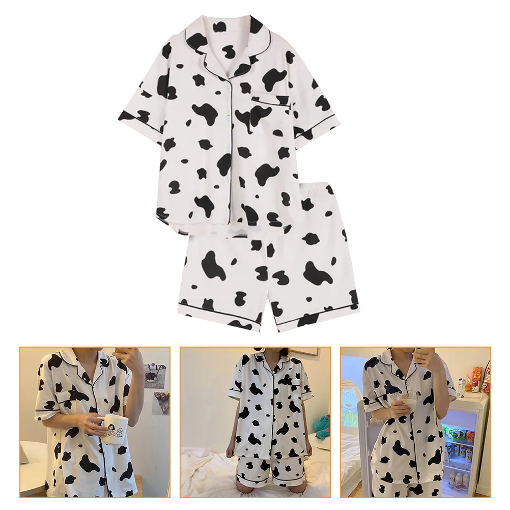 

Cow Pajamas Leisure Wear Clothes for Sleeping Woman Nightgown Men Home Nighty Short-sleeve Nightclothes