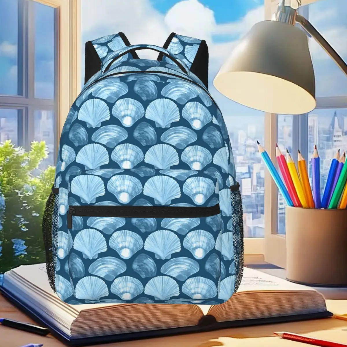 Beach Blue Shells Pattern Backpack Student Boys Girls BookBag Children School Bag Laptop Shoulder Bags for Men Women