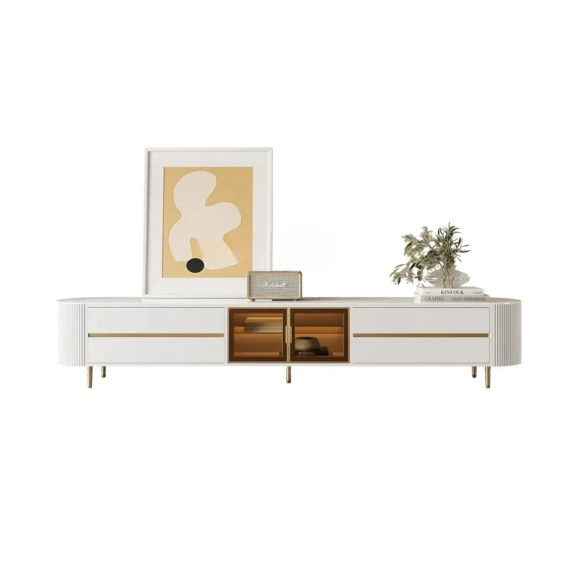 

Light Luxury TV Cabinet Small Apartment Living Room Home Modern Minimalist Floor Cabinet Oval Stone Plate Tea Table Combination