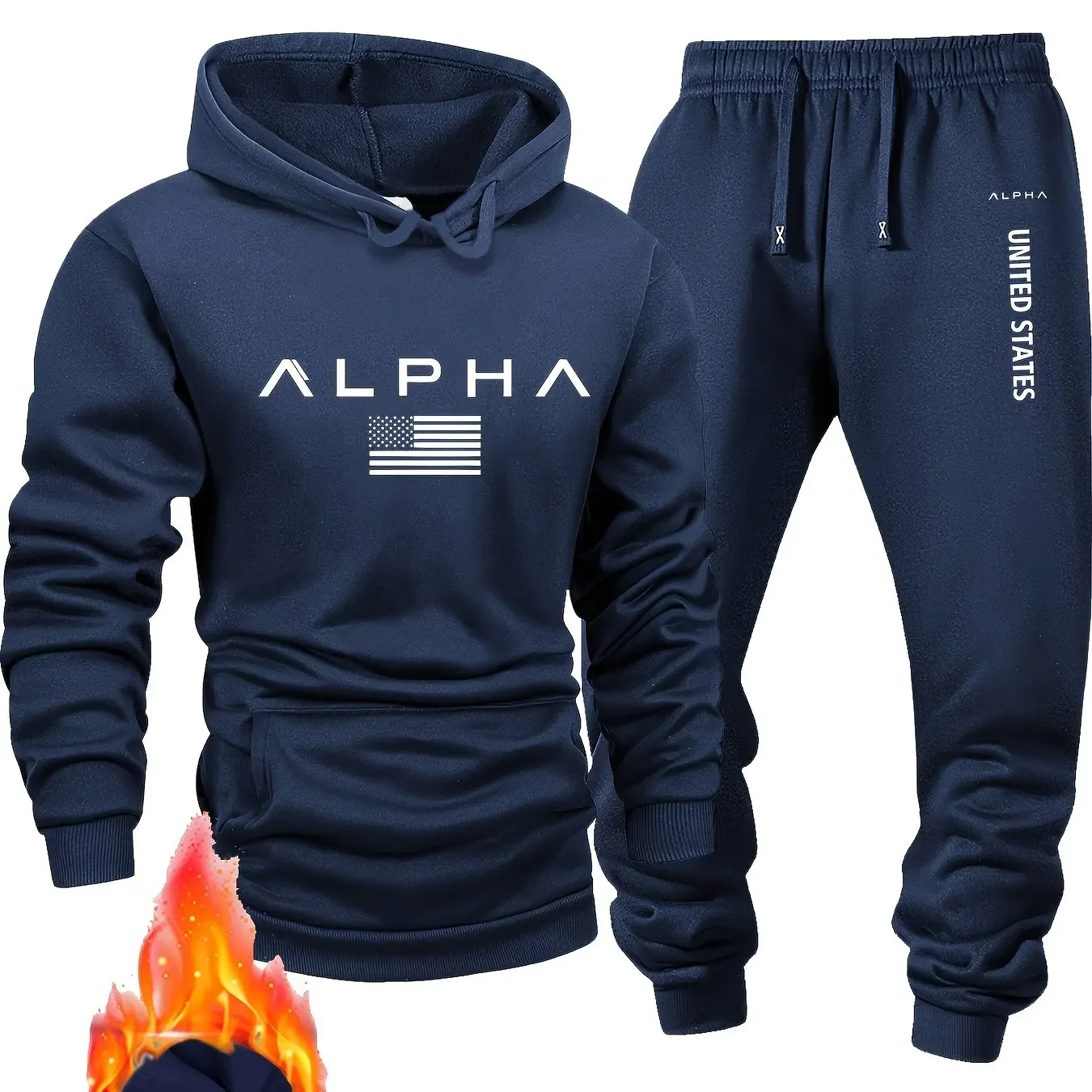 Men Casual Sportswear Set Fashionable American-style Letter Printed Fleece Pullover and Fitted Sweatpants Set Highly Versatile