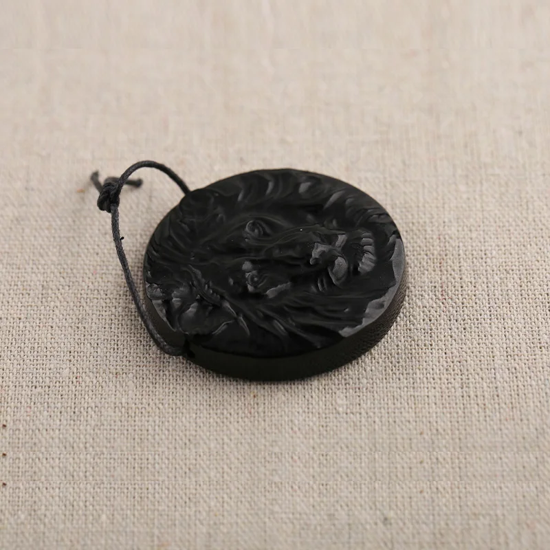 B&F Round lion sculpture Obsidian pendant bead, Handmade Natural stones beads, Polished Stones for jewelry Making Supplies