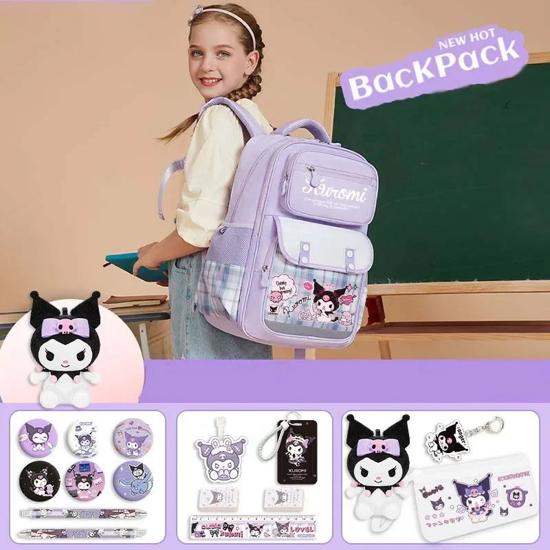 

2024New Sanrios Kuromi Light Kids Travel Bag High Capacity Reflective Night Backpack Water Proof Breathable Student Bookbag Gift