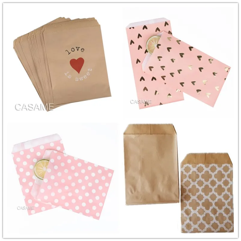 paper bags 5x7in love is sweet wedding Treat Craft Paper Popcorn Bags Food Safe Party Favor Paper bags Best Gift candy sweet Bag