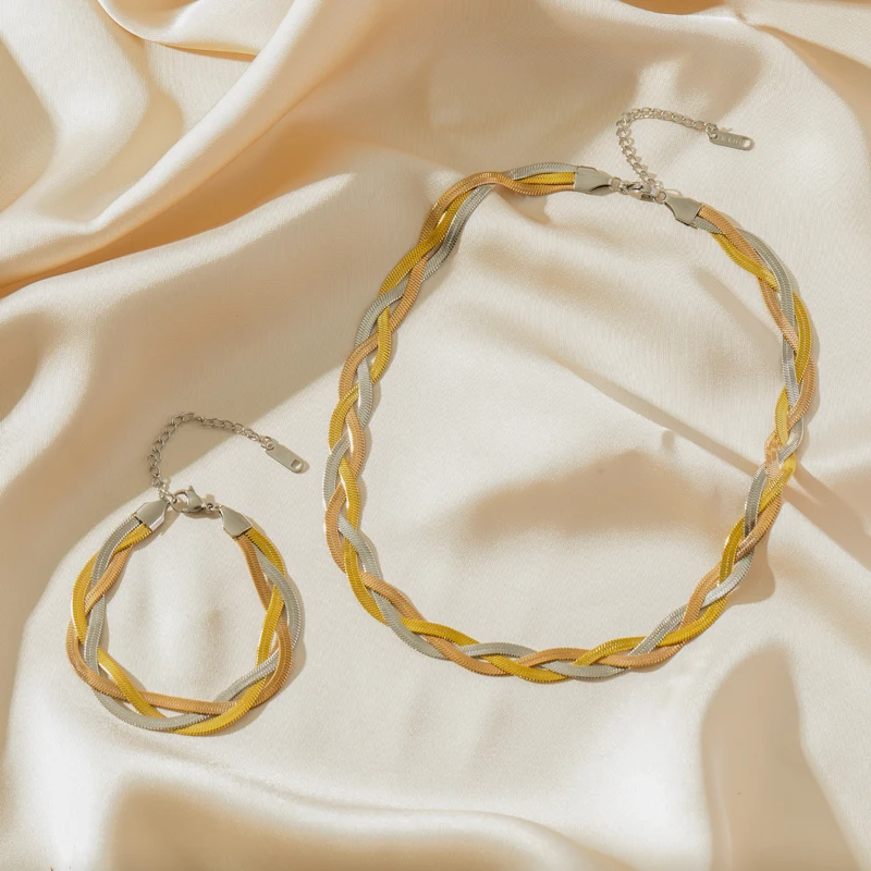 EILIECK 316L Edelstahl Metall Kubanische Kette Halsketten Armband Schmuckset für Damen Goldfarben 18K vergoldet Halskette Bijoux – Detail 8