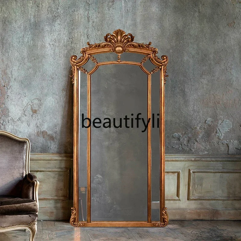 

European hotel rectangular relief decorative mirror bedroom living room entrance vanity bathroom mirror
