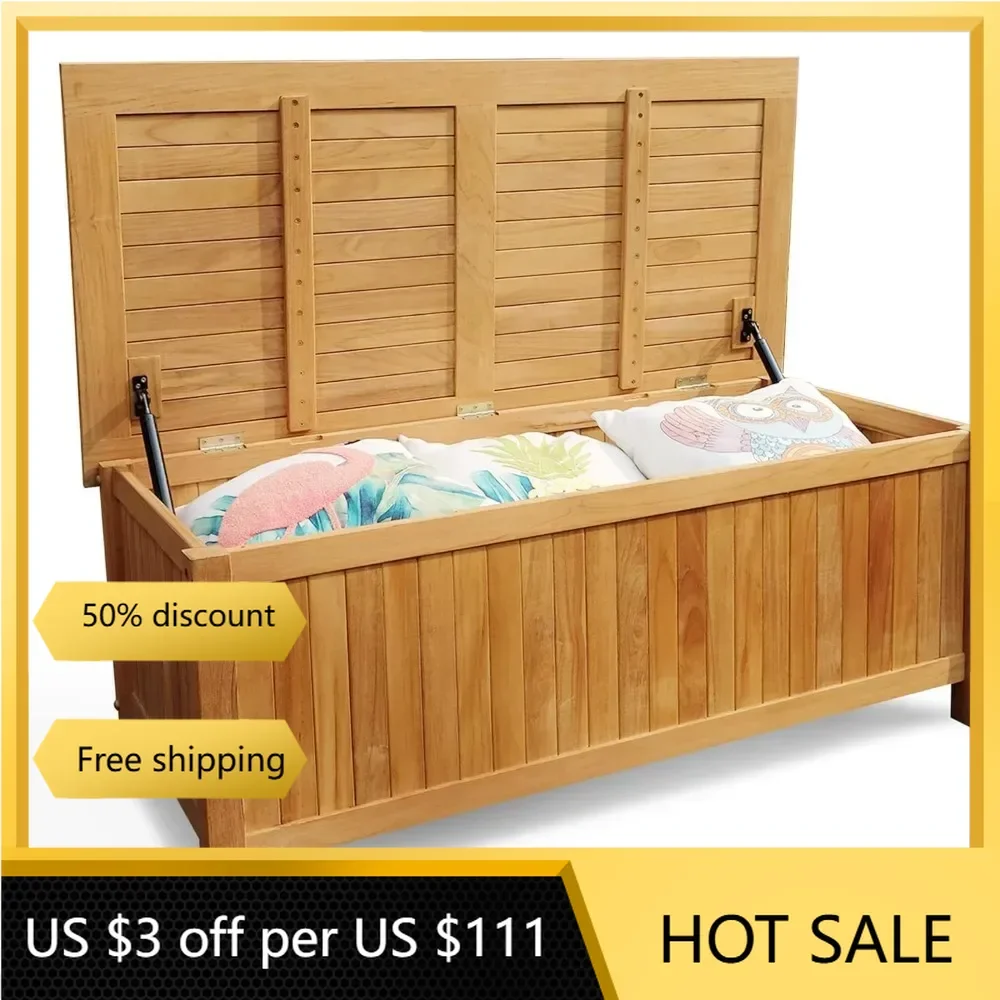 Cambridge Casual Wood Arie 60in Outdoor Deck Storage Box, Natural Teak Home Storage & Organization Storage Box