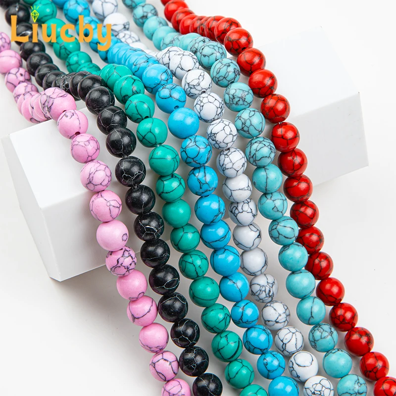 Türkisfarbene handgefertigte Perlen für die Schmuckherstellung DIY Damenohrringe Accessoires Halsketten Armbänder 15" Großhandel 6/8/10/12MM – Detail 3