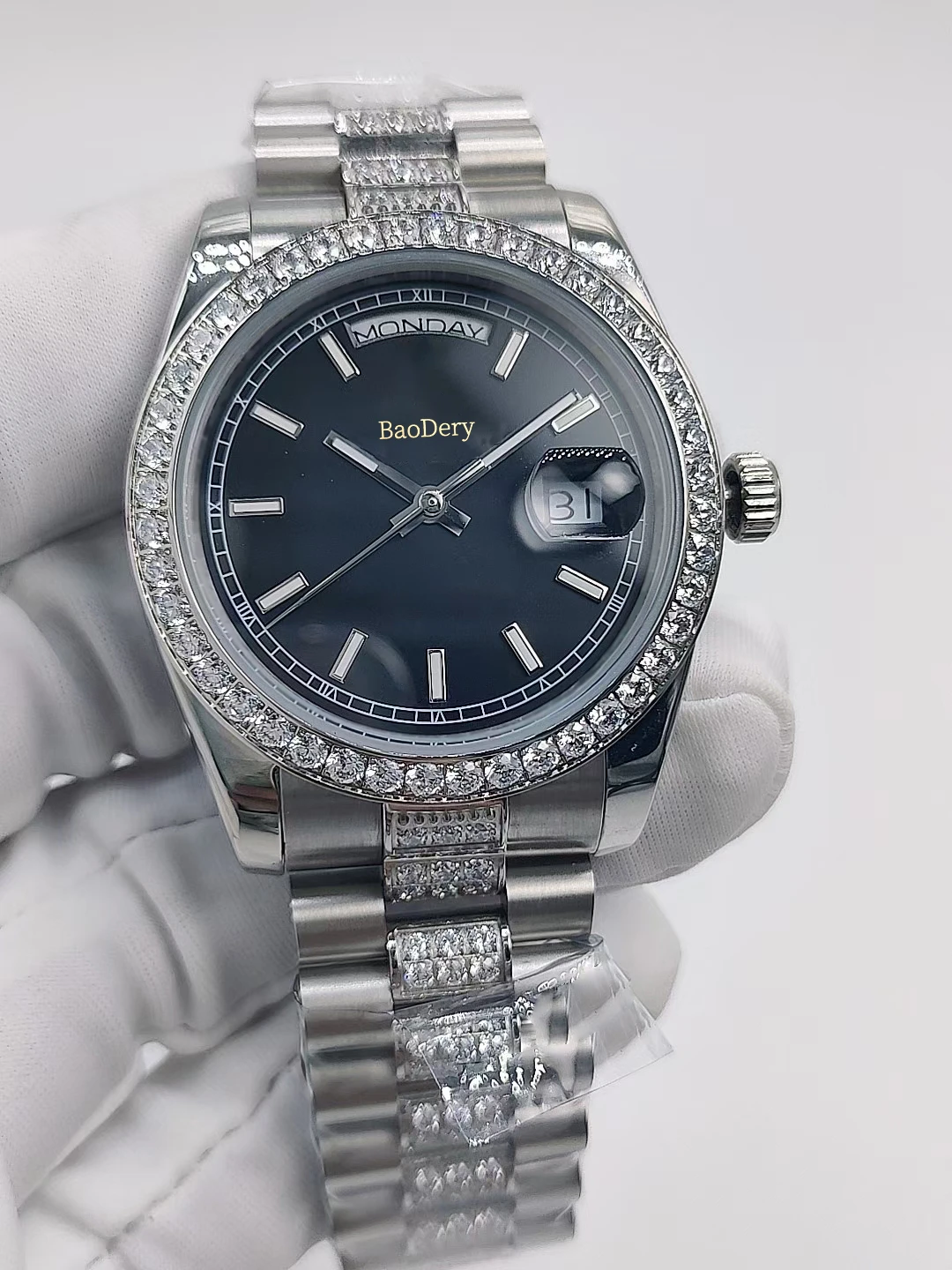 Reloj elegante de 36mm para mujer, correa de caja de diamante, movimiento mecánico, calendario Dual, accesorio de reloj definitivo