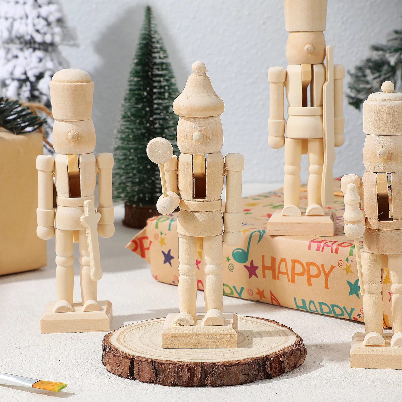 

6pcs Christmas Wooden Nutcracker 12Cm Diy Puppet Kit For Kids Craft Activity Eco Friendly Wood Desktop Decoration