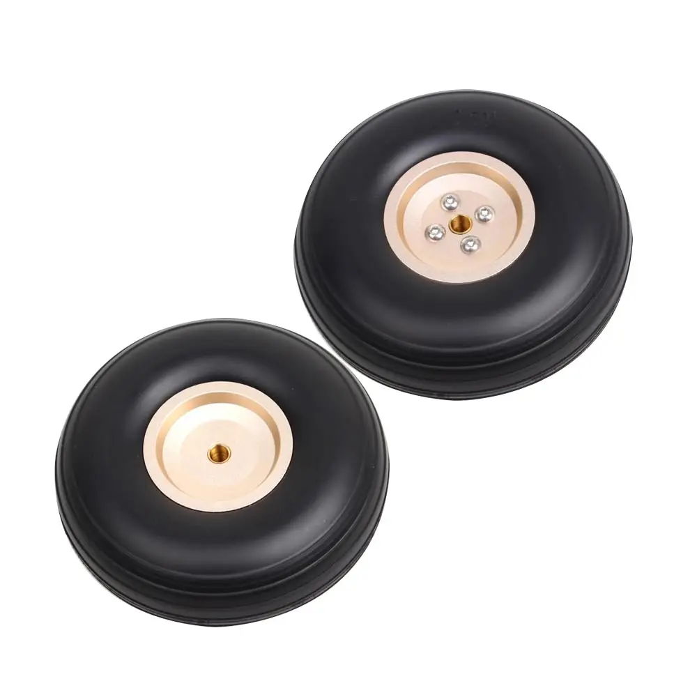 1 Pair 1/2/3/4/5/2.25/3.5/3.75 inch PU Wheels w/Golden Frosted Aluminum Hub for RC Tools Plane