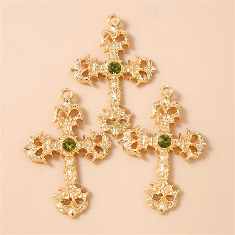 Leslie 10pcs Big Crystal Crucifix Jesus Cross Charms Steampunk Cross Pendant for Jewelry Making Necklaces Earrings Craft