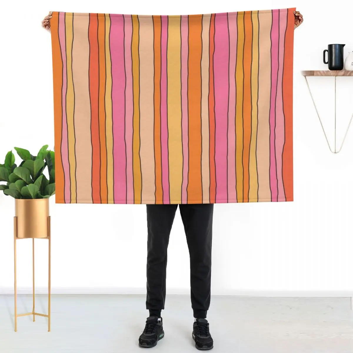 Summer Stripes Lined Vertical Stripe Pattern Pink Orange Yellow Black Throw Blanket Heavy Single Summer Beddings Bed Blankets