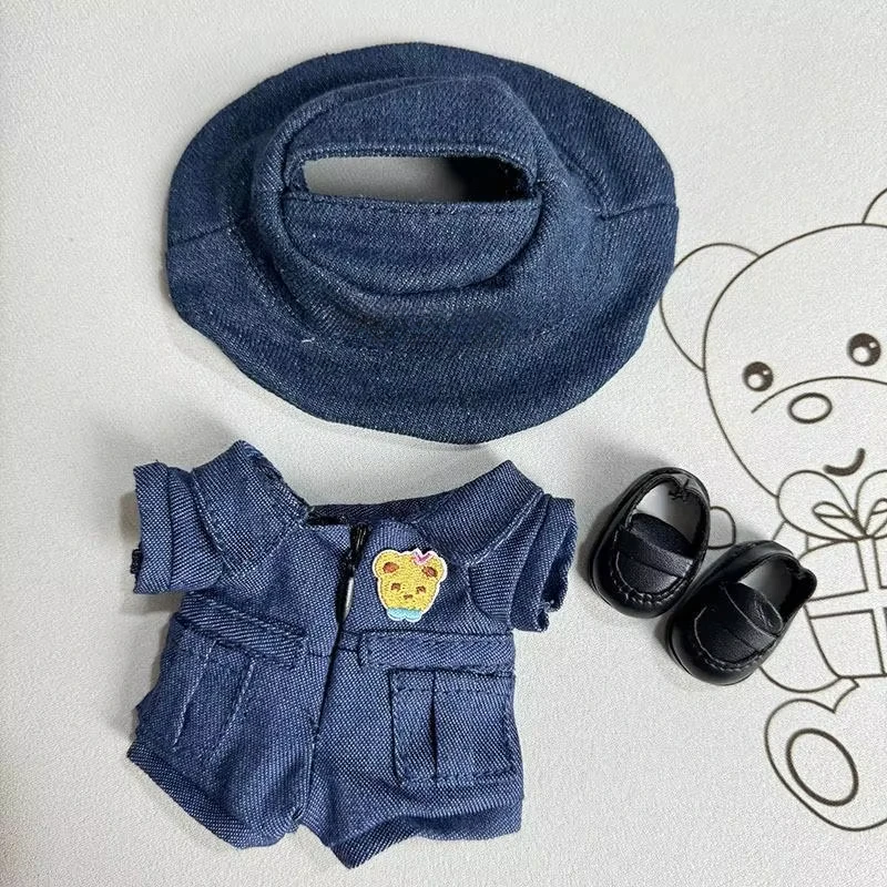 17 centimetri Carino Mini Peluche Vestiti della Bambola Vestito Accessori Per La Corea Kpop Eso Labubu Idol Bambole Denim Utensili Tuta Abbigliamento