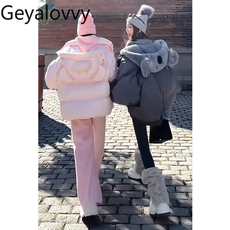 

Plush Doll Patchwork Solid Color Versatile Hooded Down Jacket for Women Winter New Sweet Cute Thickened Warm Loose Cotton Coat