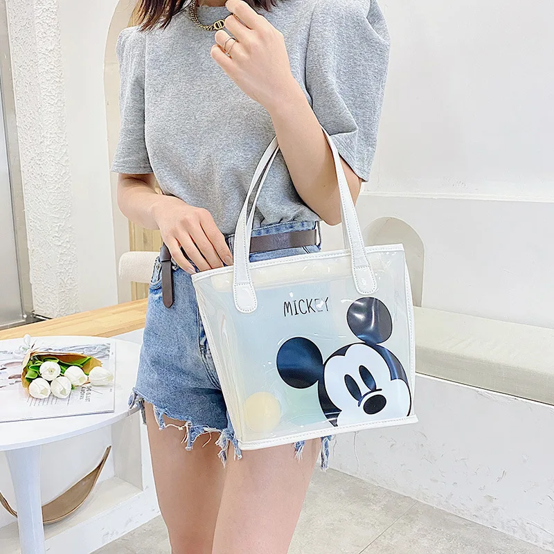 Disney Mickey Mouse Lady Transparent Handbag Cartoon Fashion Minnie Cute Tote Shoulder Bag Shopping Casual Kids Girls Gifts