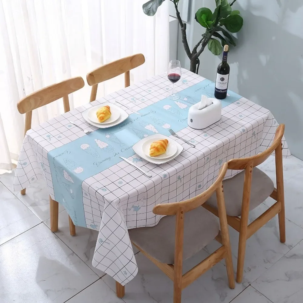 Checkered Pattern Dining Table Cloth Waterproof Heat-resistant Oil Resistant No Washing Required PVC Kitchen Dining Table Colth