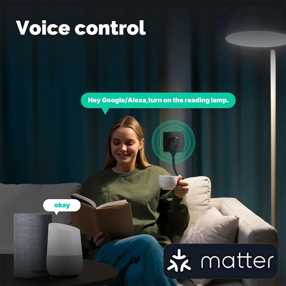 Przedłużacz z wieloma gniazdami Matter 16A z pomiarem zużycia energii, kompatybilny z uHome+, Alexa, Apple HomeKit, Google Home, SmartThings, 220V — zdjęcie produktu 3